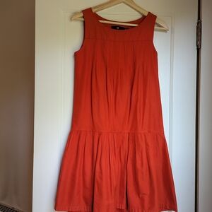 UNIQLO Pleated drop waist dress | Size S | poly/cotton | red/orange